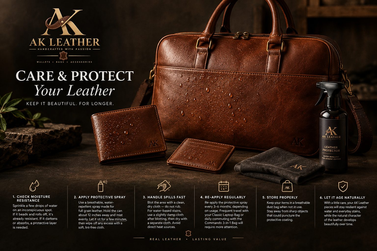 Protecting Your AK Leather Goods from Water and Stains