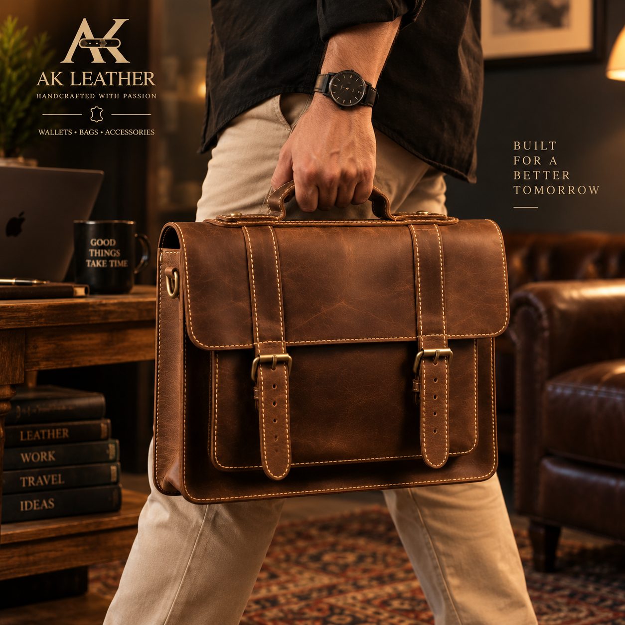 Classic Full Grain Pull-Up Leather Laptop bag — AK Leather