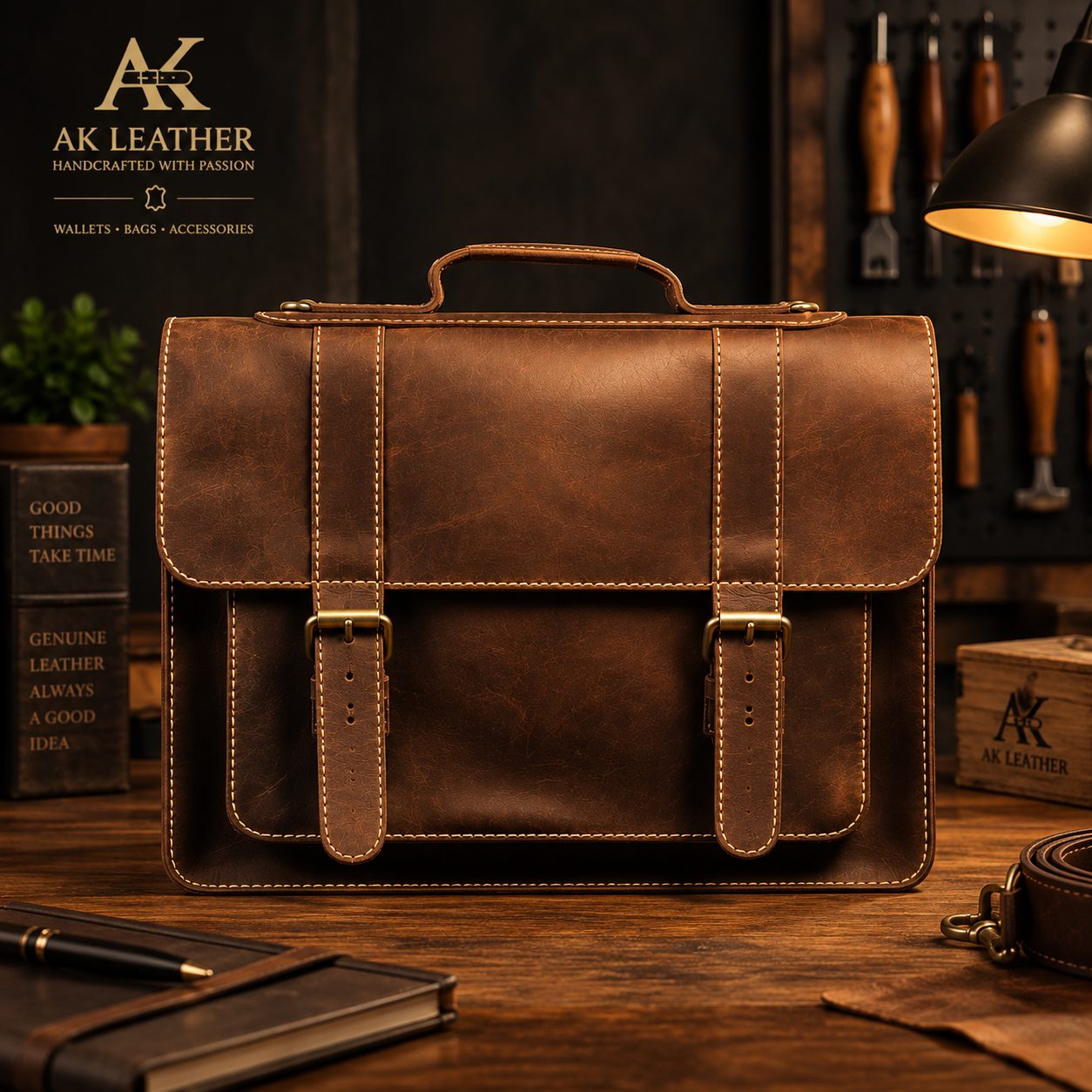 Classic Full Grain Pull-Up Leather Laptop bag — AK Leather