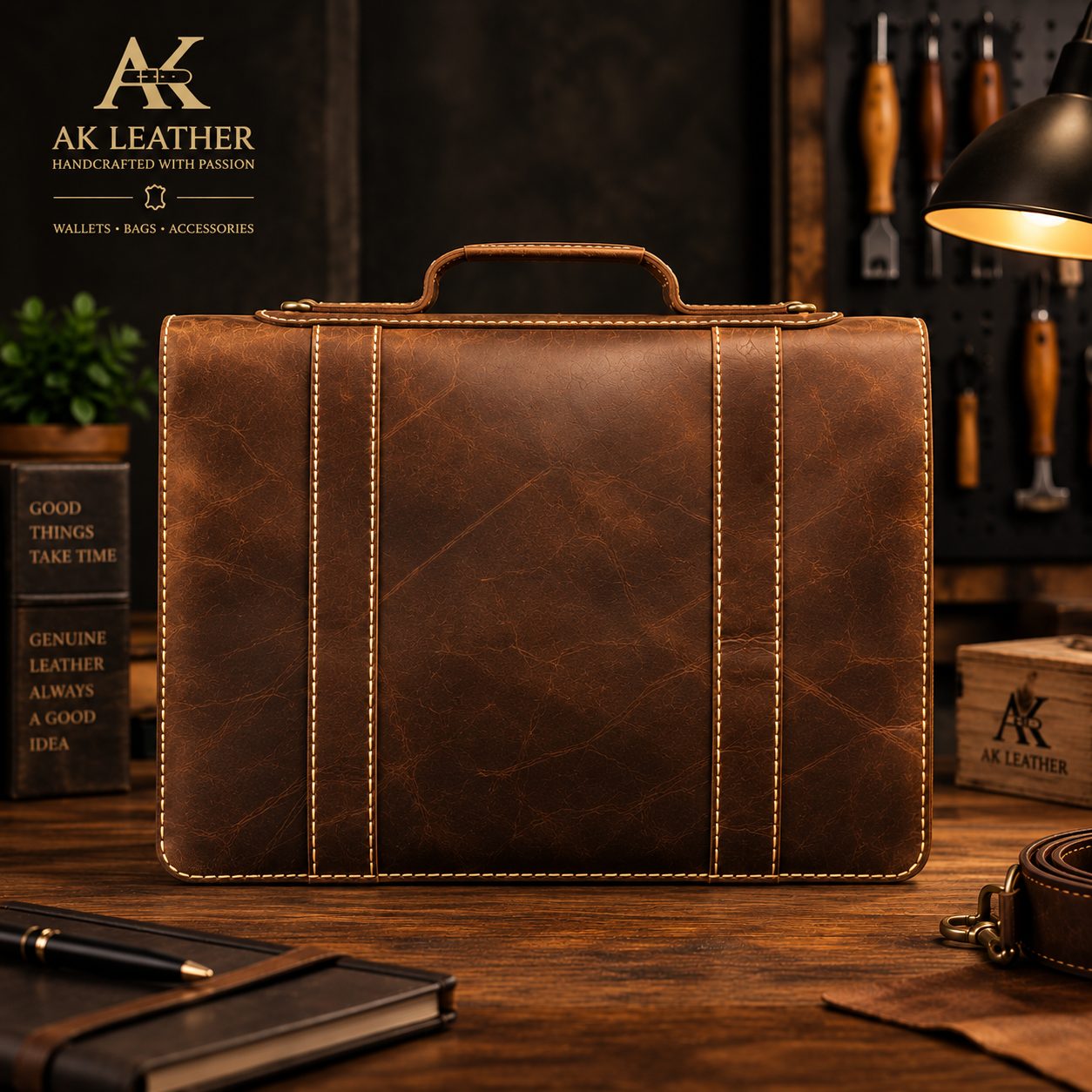 Classic Full Grain Pull-Up Leather Laptop bag — AK Leather