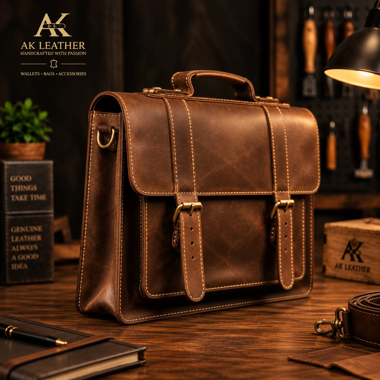 Classic Full Grain Pull-Up Leather Laptop bag — AK Leather