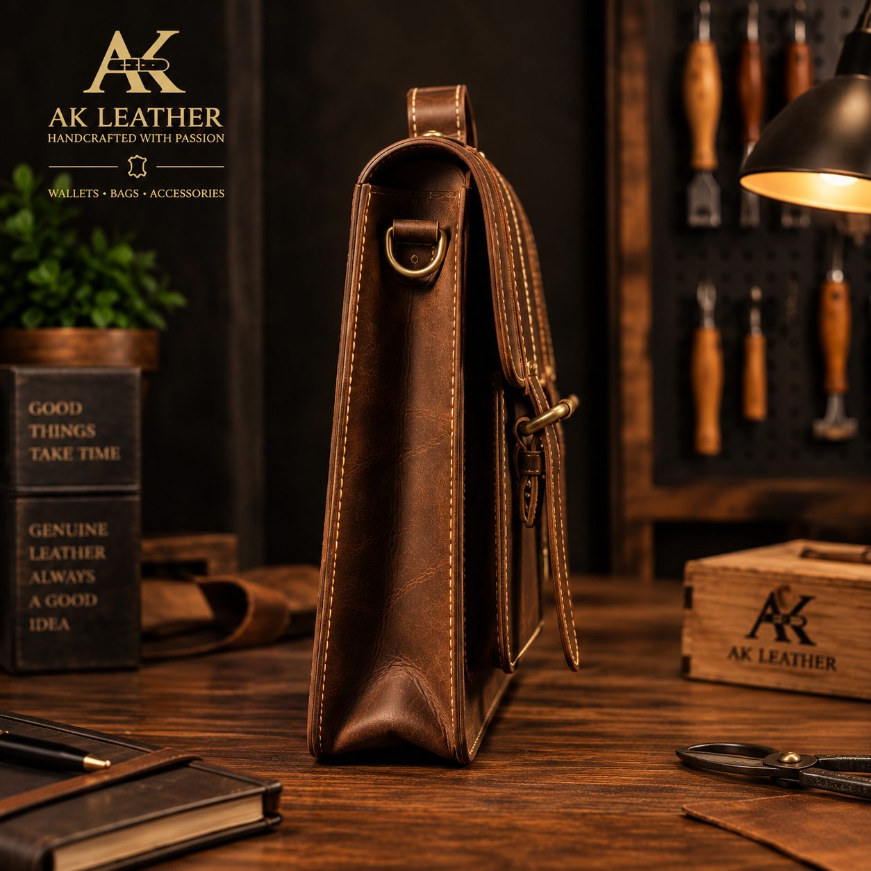 Classic Full Grain Pull-Up Leather Laptop bag — AK Leather